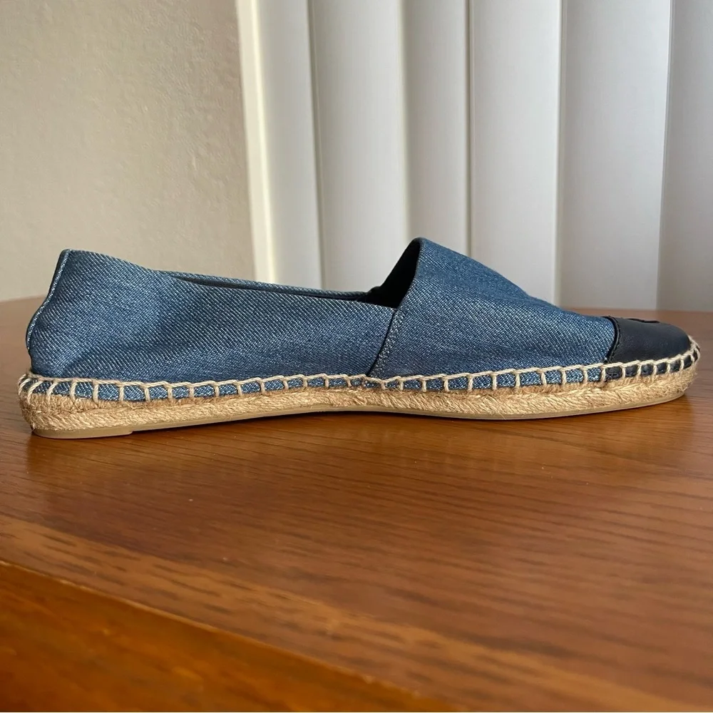 Tory Burch Color Block Espadrille Flats Denim Chambray/Navy Size 9 - Picture 5 of 16